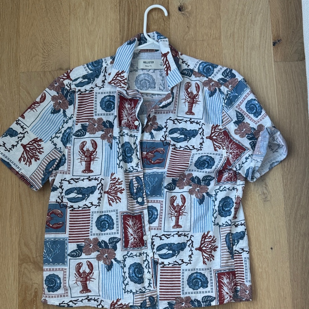 Hollister Men's Nautical Print Shirt - Red, Blue, White
